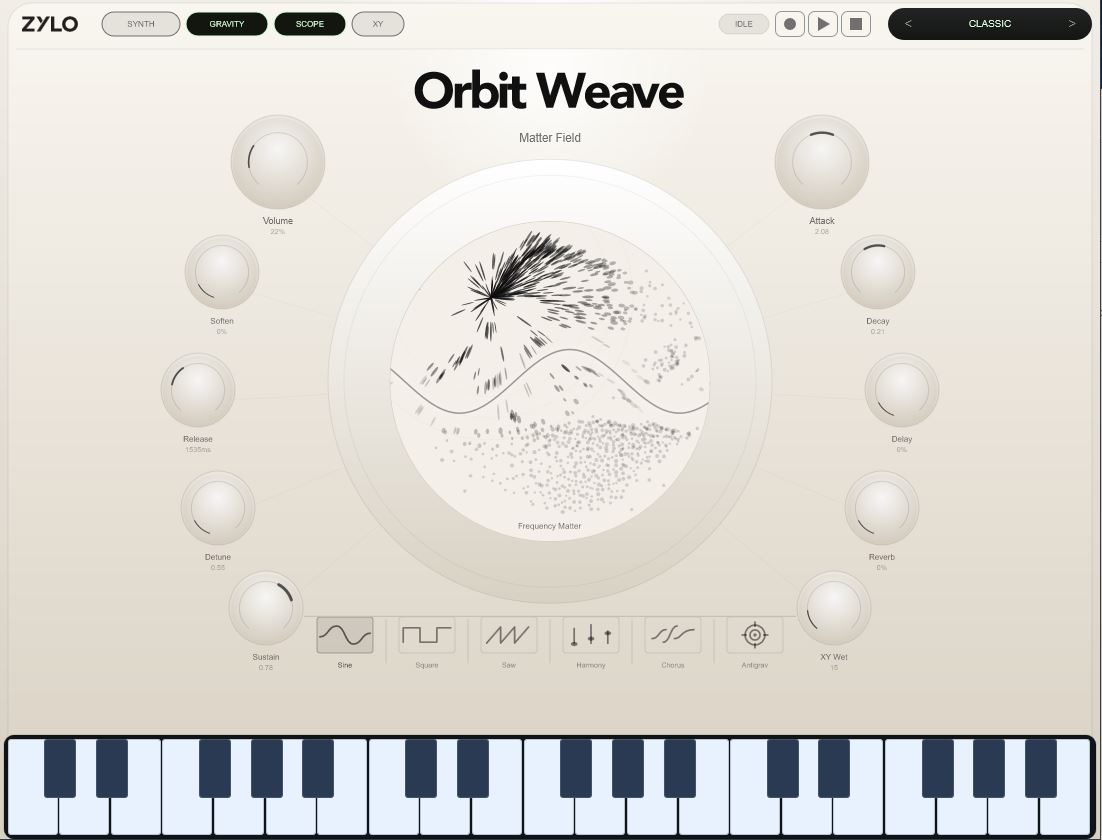 Orbit Weave XY matter field with surrounding knobs and waveform controls